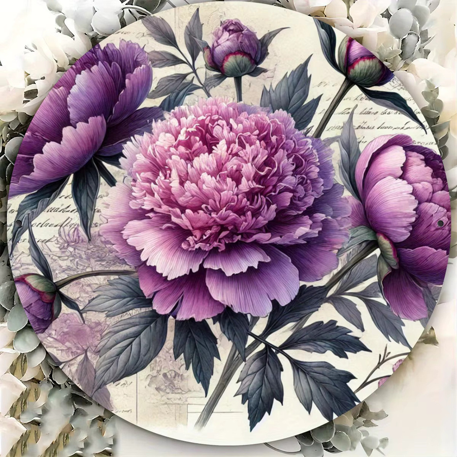 Potdemiel Wandschild aus Metall in Lila mit floralem Design, rund, B/H: 20,32 x 20,32 cm - Bild 3