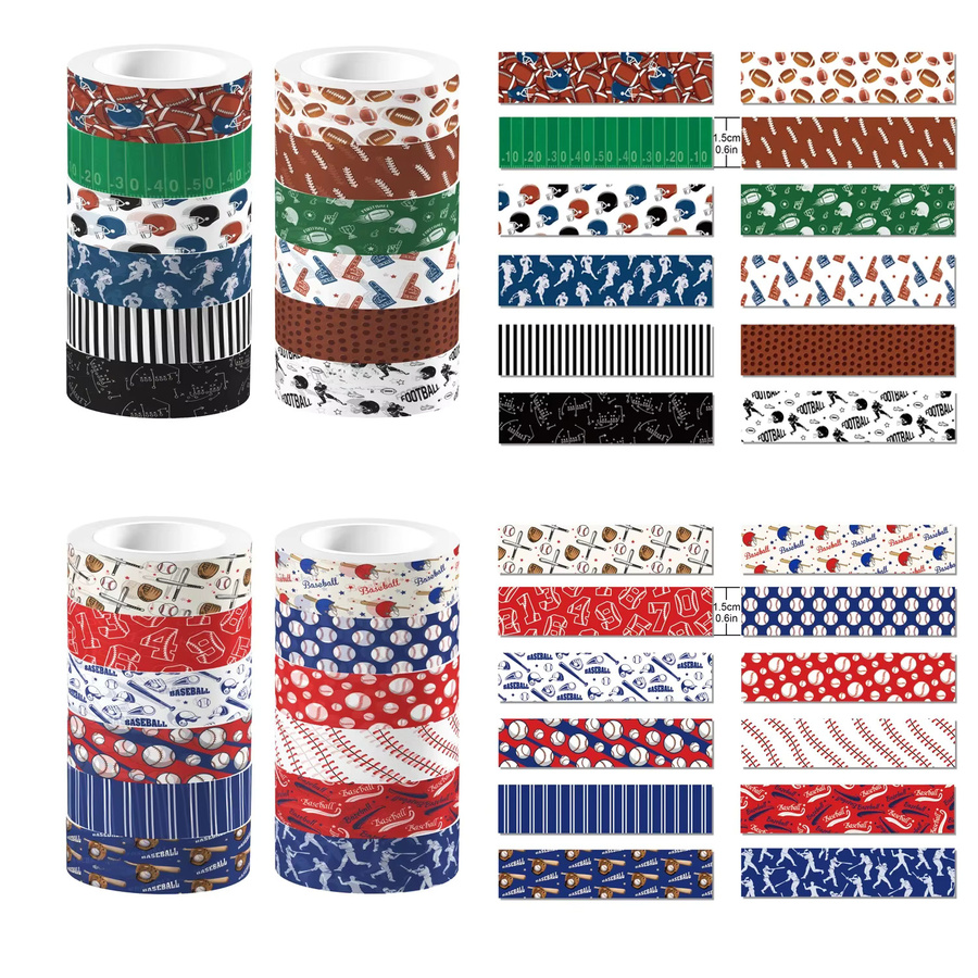 12 Stück Washi Tape Set mit Sport Design für Scrapbooking und DIY Journaling in Mehrfarbig - Bild 5