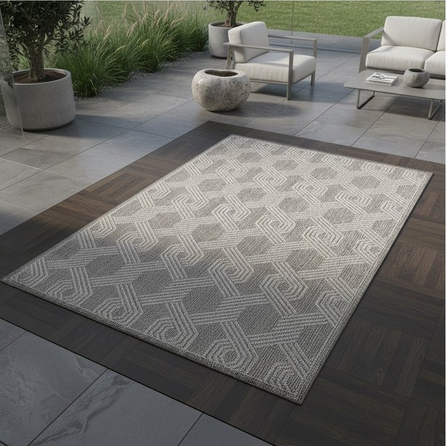Outdoor Teppich LIRIA von Kadima Design in Grau mit geometrischem Muster, UV-beständig, B/T: 200 x 290 cm - Bild 1