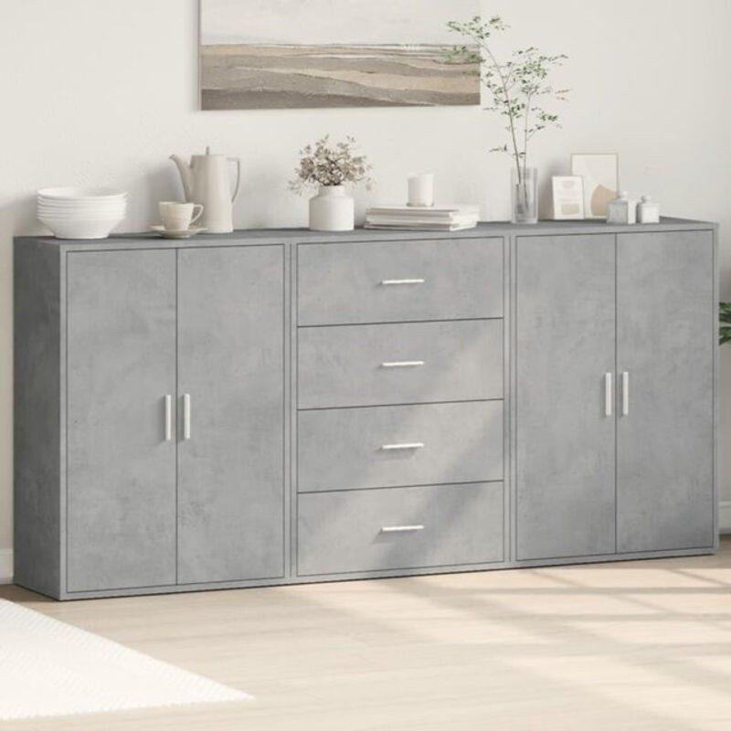 3er-Set Sideboards vidaxl in Betongrau aus Holzwerkstoff, Modern, B: 60 cm, T: 31 cm, H: 84 cm - Bild 1