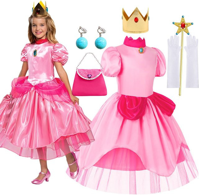 MESOQ Super Mario Peach Kostüm Outfit, Prinzessin, Rosa / Pink - Bild 1