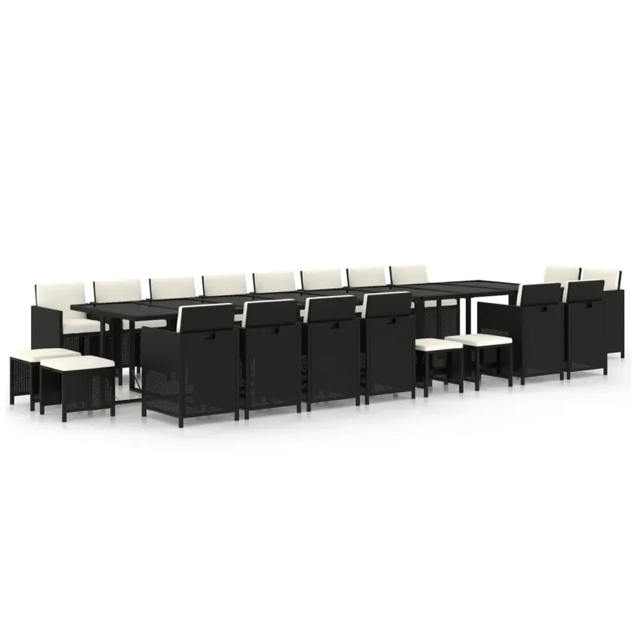 vidaXL 21-teilige Garten-Essgruppe aus Poly Rattan in Schwarz mit Kissen und Hartglas-Tischplatte - Bild 2