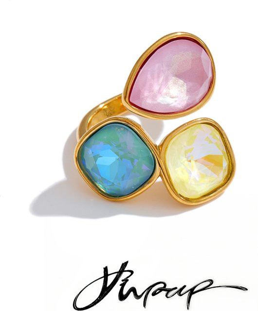 Yhpup Edelstahl-Ring, Gold, Kristall, Unisex - Bild 1