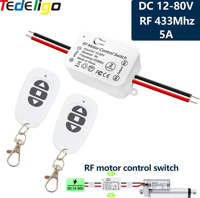 Tedeligo Wireless DC Motor Fernbedienung Schalter 433 MHz mit Sender und Empfänger für Garagentore und Vorhänge, Farbe: Weiß - Bild 1