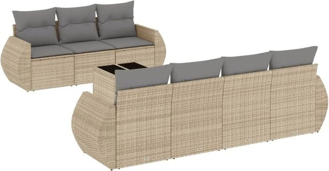 vidaXL 8-teilige Garten-Sofagarnitur aus Poly-Rattan mit Kissen in Beige - Bild 1