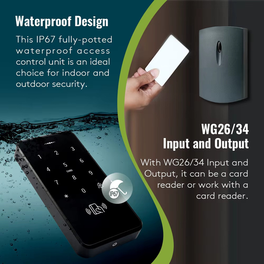 HOMSECUR Wasserdichte Touch-Tastatur mit RFID-Proximity Reader 125 kHz und Passwort-Entsperrung, IP67, DC12V, Schwarz - Bild 4