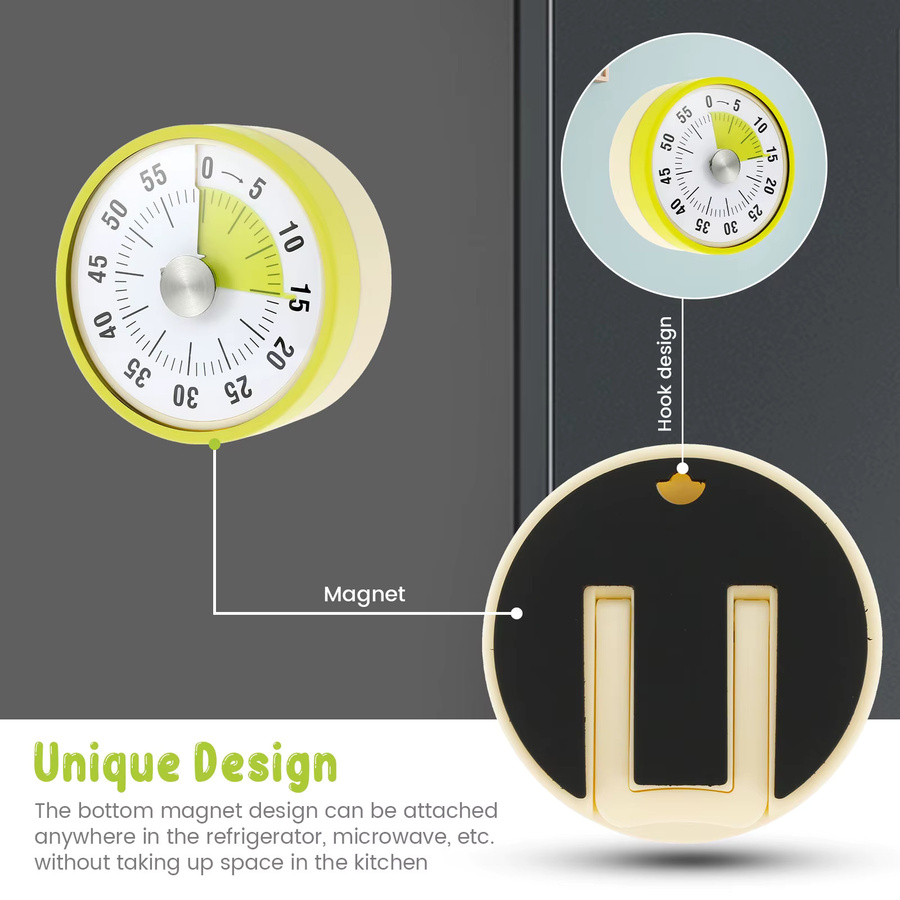 Willstar Mechanischer Küchentimer Rund mit Magnet und lautem Alarm, Visueller 60-Minuten-Timer in Grün und Gelb - Bild 2