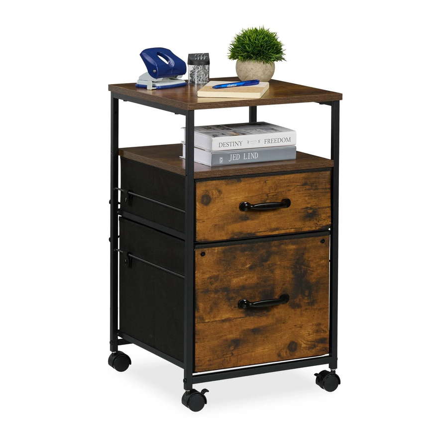 Relaxdays Rollcontainer im Industrial-Stil aus MDF und Stahl in Braun und Schwarz mit Hängeregister und Rollen, B/T/H: 68 x 40 x 40 cm - Bild 2