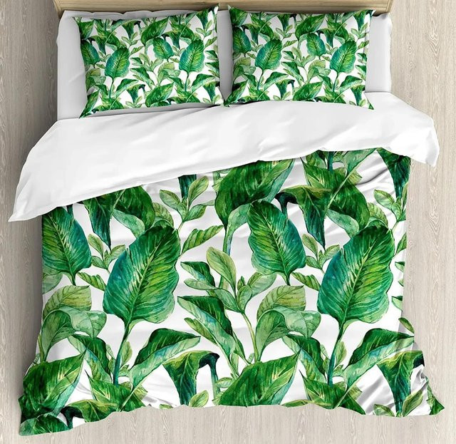 Lodestar Bettwäsche-Set mit hawaiianischem Bananenbaum-Motiv in Grün, 2-teilig aus Polyester und Mikrofaser, Bettbezug 70 x 133 cm und Kissenbezug - Bild 1