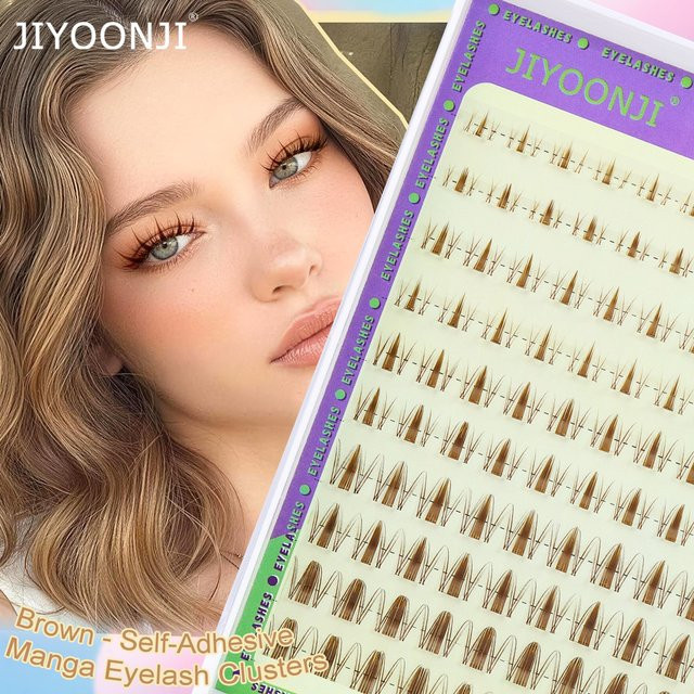 JIYOONJI Wimpernbüschel, braun, 100 Stück, selbstklebend, wiederverwendbar - Bild 1