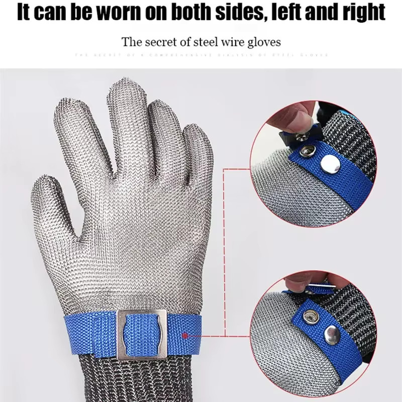 Schnittfester Edelstahlhandschuh aus Metallgeflecht in Silber, Größe XL, HPPE-Arbeitsschutzhandschuh Stufe 5 für Metzger und Küche - Bild 3