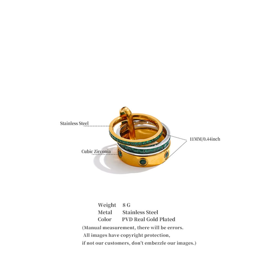 Yhpup Ring Edelstahl, Zirkonia, weiß-grün, Größe 678 - Bild 3