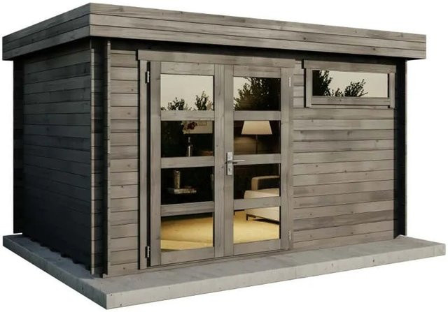 Alpholz Gartenhaus Leandro-28 Blockhaus in Grau mit imprägniertem Fußboden, Breite: 394 cm, Tiefe: 268 cm, Höhe: 217 cm - Bild 1