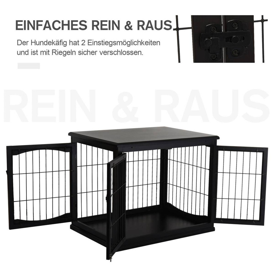 PawHut Hundekäfig in Schwarz aus MDF und Metall, B/T/H: 81 x 58,5 x 66 cm - Bild 3