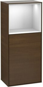 V&B Finion Seitenschrank mit LED-Beleuchtung und Glasfachboden, Weiß/Walnuss, B: 41,8 cm, H: 93,6 cm - Bild 1