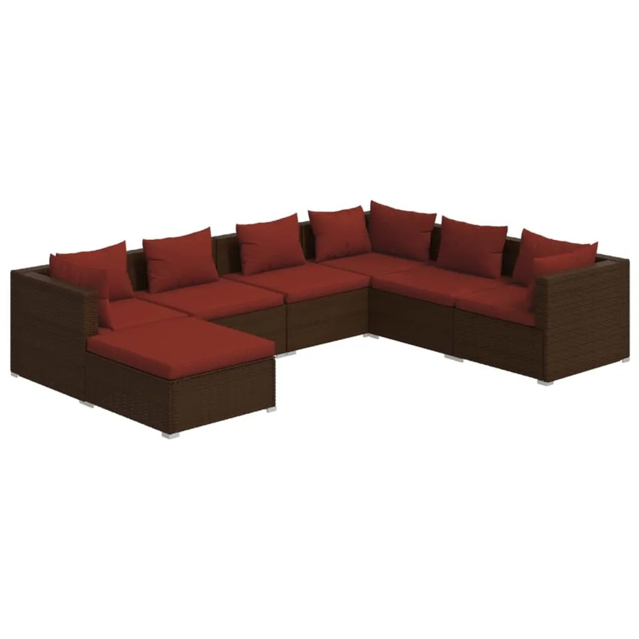 vidaXL 7-tlg Garten-Lounge-Set aus braunem PE-Rattan mit Polsterkissen und Metallgestell - Bild 2
