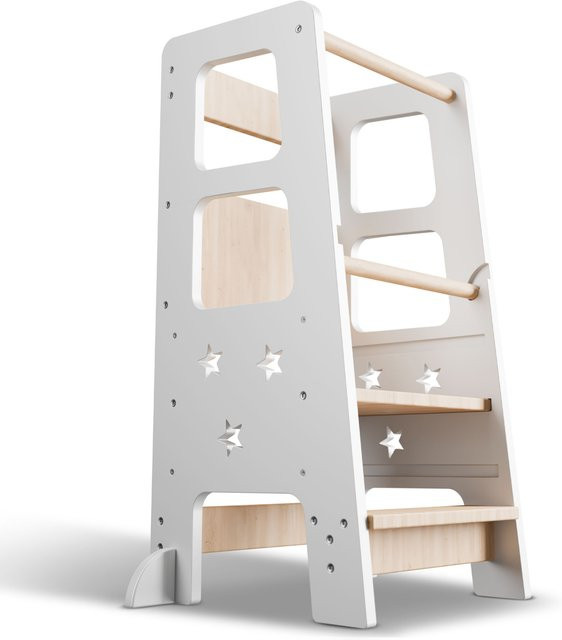 Juskys Lernturm Henny Stehhilfe aus Holz für Kinder in Weiß - Bild 1