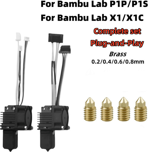 Bambu Lab Hotend-Baugruppe 0,4mm für X1 und X1C Serie mit Kühlventilator in Schwarz - Bild 1