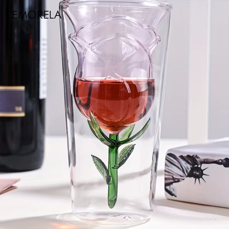 KEMORELA INS Doppelschichtiges Weinglas aus Glas in Rosenform, Farbe Pink/Transparent - Bild 2