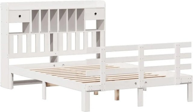 vidaXL Massivholzbett aus Kiefer mit Regal und Schubladen in Weiß, B/T/H: 140 x 190 cm - Bild 1