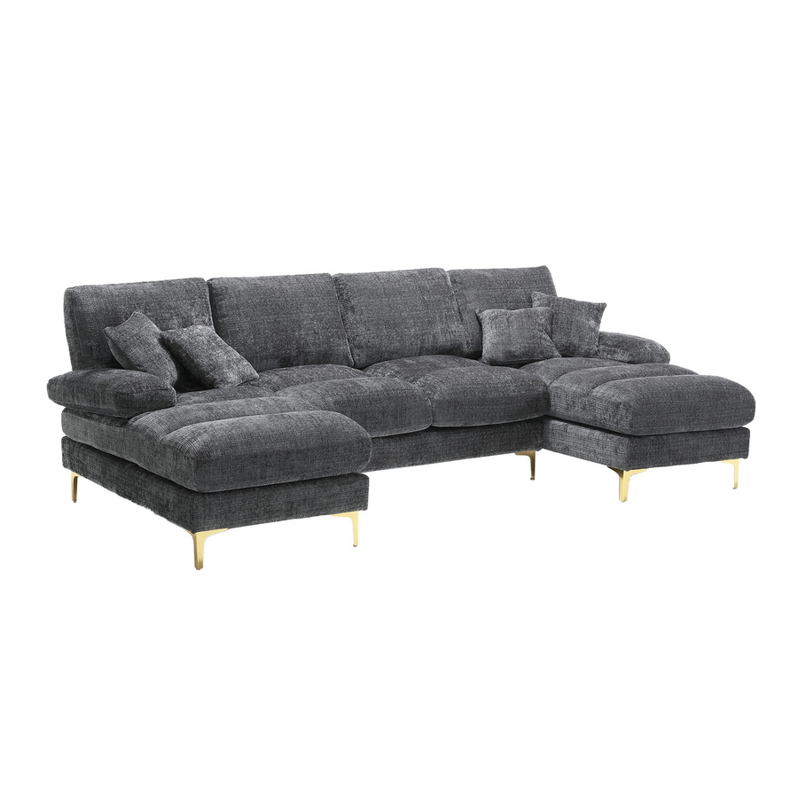 Gomyway Modernes U-förmiges Chenille-Sofa in Grau mit Doppel-Liegesitzen und passenden Kissen für dein Wohnzimmer oder Schlafzimmer - Bild 2