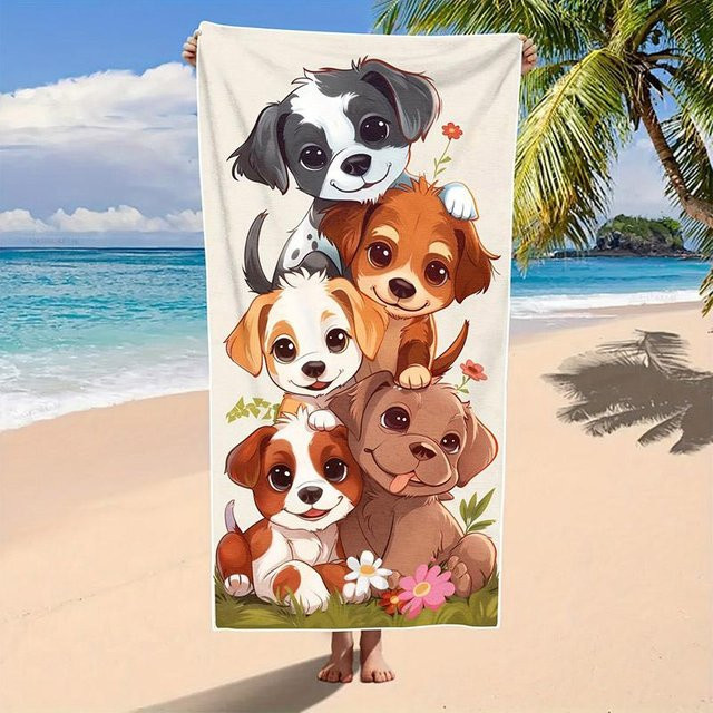 Dalangpa Strandtuch mit Hundedesign, gemustert, winddicht und mit Sonnenschutz, B: 40 cm, H: 60 cm - Bild 1