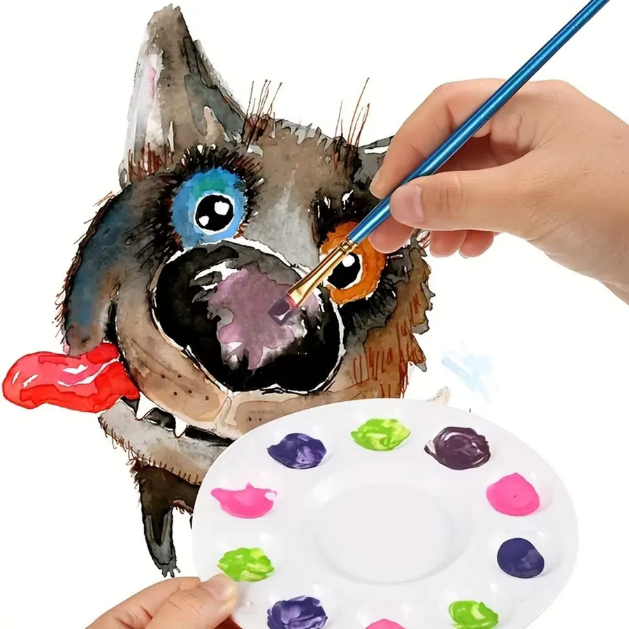 Runde Farbpalette aus Kunststoff mit 10 Löchern für Aquarell und Gouache in Weiß und Mehrfarben - Bild 3