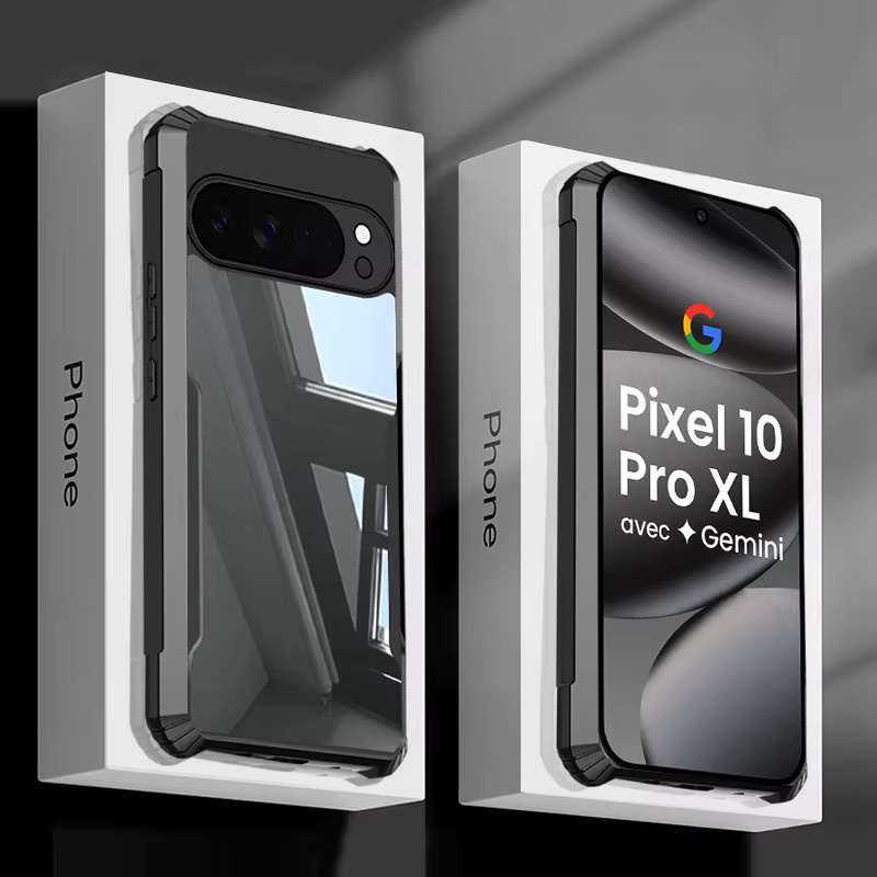 Transparente Acryl-Schutzhülle für Google Pixel 10 Pro XL mit weichem TPU-Rahmen und Anti-Fall-Schutz in Schwarz - Bild 1