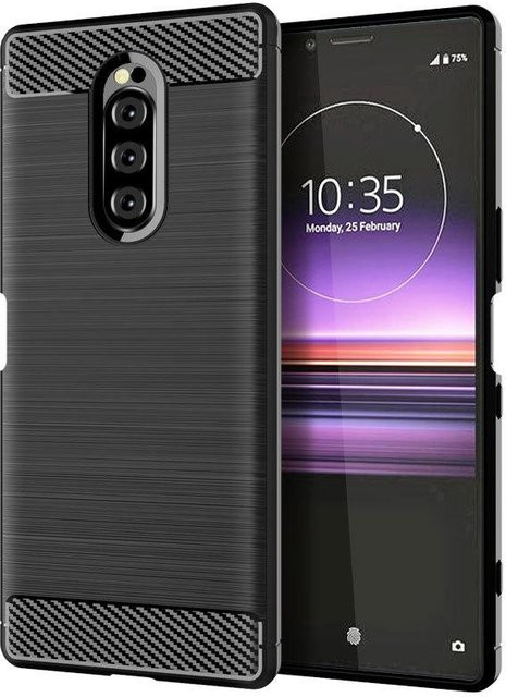 Sony Xperia 1 Schutzhülle aus weichem Silikon im Carbon Fiber Design, Schwarz - Bild 1