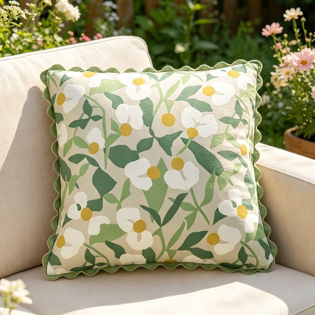 BUYNOW Kissenbezug mit Frühlingsblumen-Aufdruck und Spitzenbesatz, quadratisch, Multicolour, Breite: 45 cm, Höhe: 45 cm, Tiefe: 45 cm - Bild 1