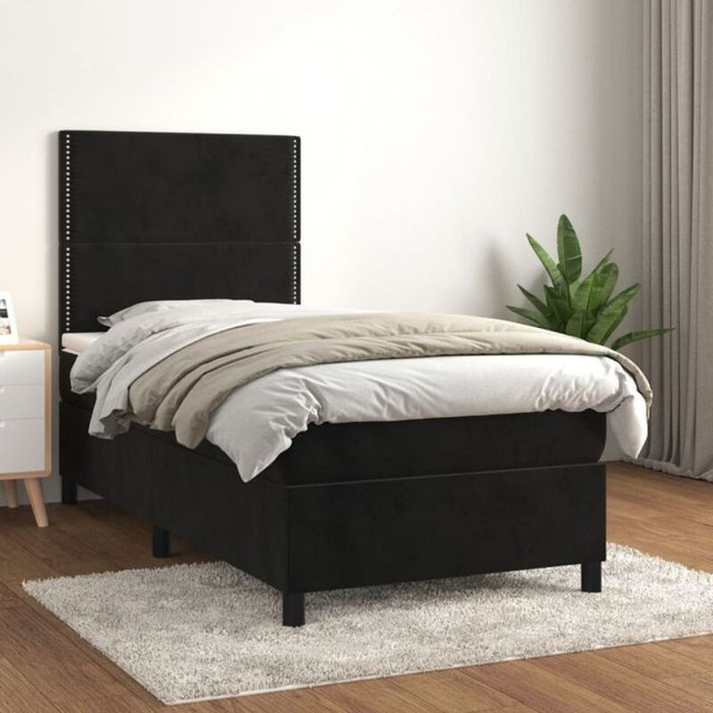 Vidaxl Boxspringbett mit Matratze in Schwarz aus Samt, B/T/H: 80 x 200 x 128 cm - Bild 1