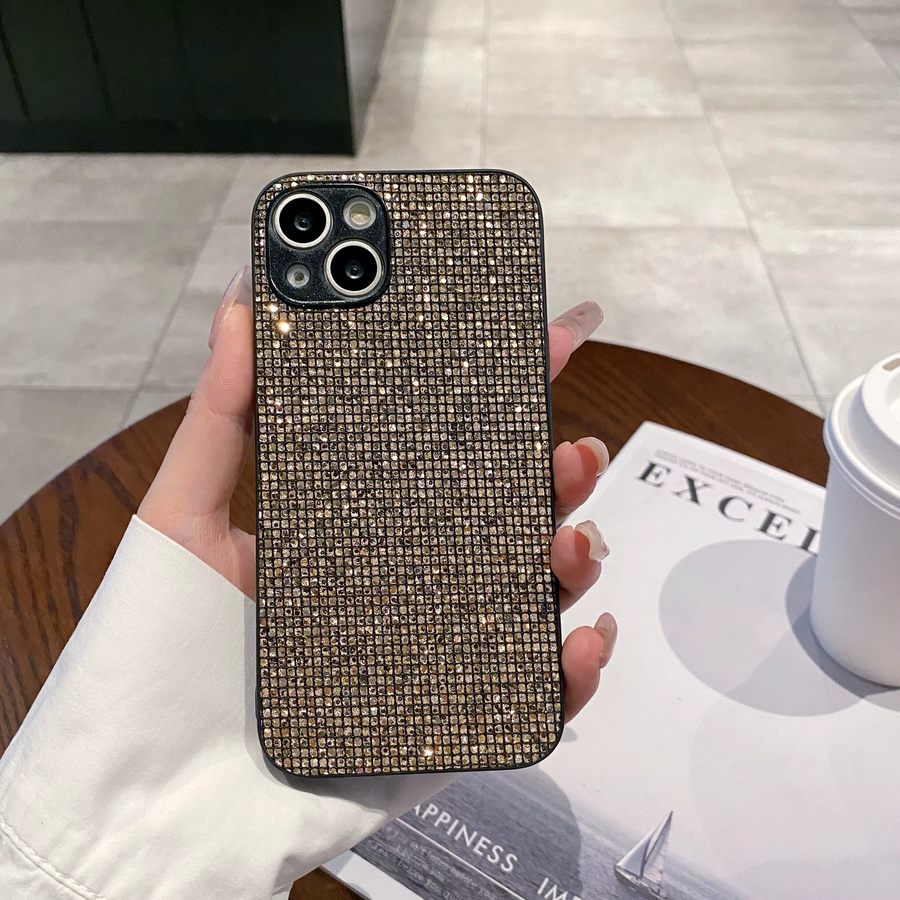 Bunte Pailletten Handyhülle mit Glitzer-Gittermuster für iPhone 11 bis iPhone 17 Pro Max Plus Air in Multicolor und Schwarz - Bild 2