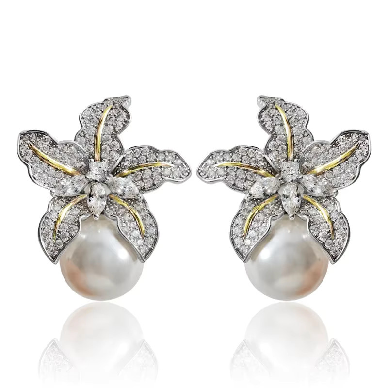 Ohrringe Blumen, Silber, Perle, Damen - Bild 5