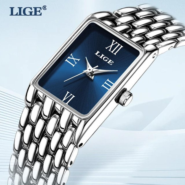 LIGE Armbanduhr Edelstahl, Quarz, silber/blau, Damen - Bild 1