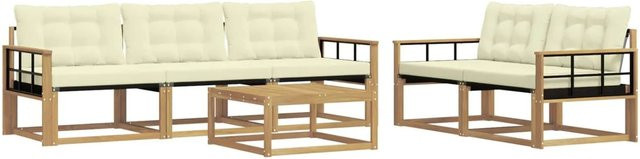 vidaXL Outdoor-Sofagarnitur aus Akazienholz mit Textilene-Bezug und Kissen, 6-teiliges L-Shape Set in Weiß und Beige, B/T/H: 79 x 79 x 37 cm - Bild 1
