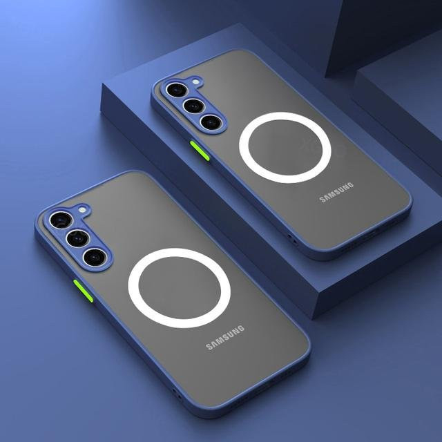 Mattes magnetisches Gehäuse für Samsung Galaxy S25 S24 S23 S22 S21 S20 Ultra Plus FE A55 A54 A35 A34 A25 A24 A16 A15 A14 in Blau mit kabelloser Ladefunktion - Bild 1