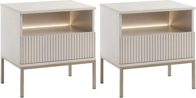 Nachttisch Ovila Vente-unique in Beige mit integrierter Beleuchtung und Rauchglas, Höhe: 53,6 cm - Bild 1