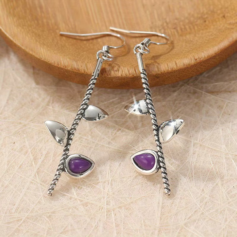 Ohrringe Damen, Amethyst-Blattform-Anhänger, Silber, Kristall - Bild 2