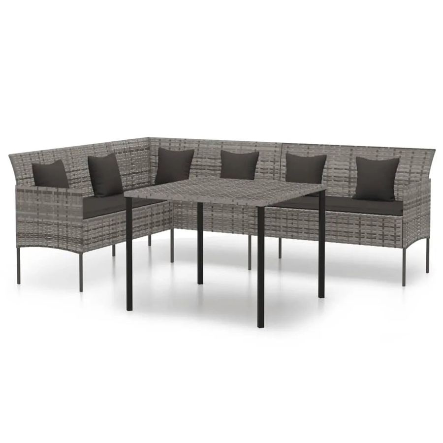 vidaXL 2-tlg Garten-Essgruppe aus Poly Rattan mit Kissen in Grau Anthrazit, B/T/H: 220 x 90 x 70 cm - Bild 2