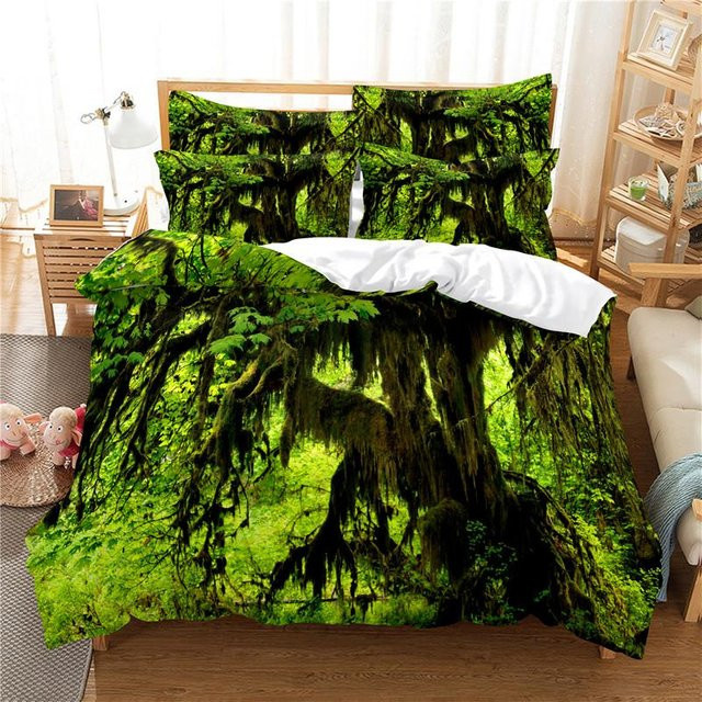 Magische Wald Bettwäsche Set mit 3D Digitaldruck in Grün, 3-teilig aus Mikrofaser - Bild 1