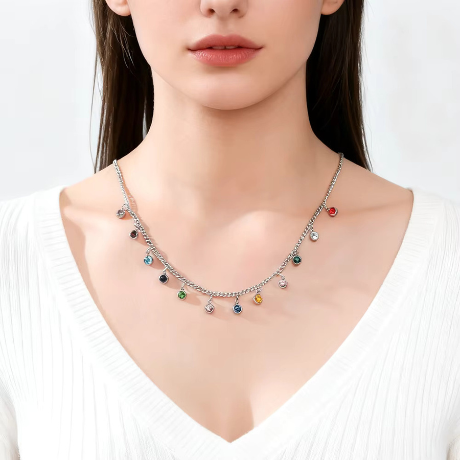 cazador Choker-Halskette Edelstahl, Bunt, Zirkonia, Damen - Bild 1