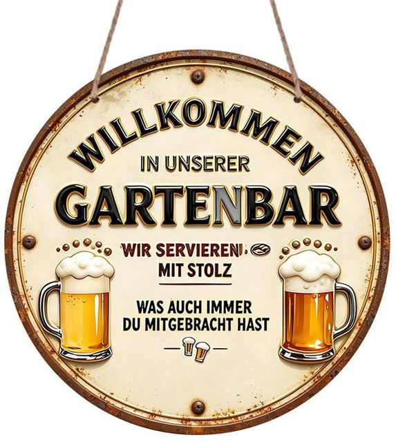 Drasawee Vintage Aluminium Willkommensschild Schwarz Retro Wanddeko für Garten und Bar Durchmesser: 20 cm - Bild 1