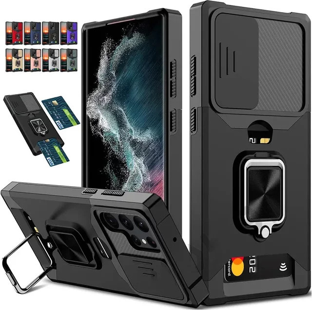 Foohly Panzerhülle mit Ständer, Objektivschutz, Kartenfach und Ringhalter für Samsung Galaxy S26 Ultra, S26+ und S25 Plus in Schwarz oder Grün - Bild 1
