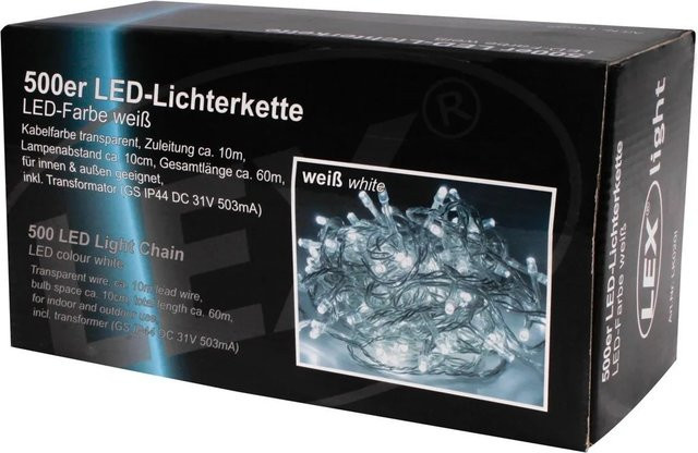 Lex LED Lichterkette mit 500 Lichtern in Weiß für Außen und Innen, IP44 wetterfest - Bild 1