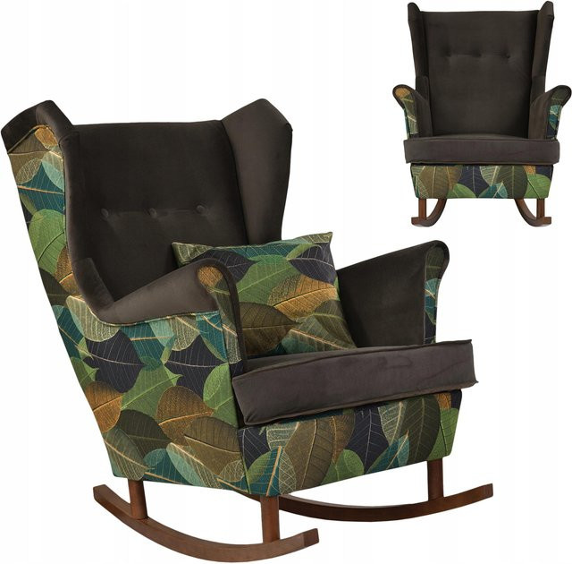 Ohrensessel Ari Print Duo Schaukel von Family Möbel in Braun mit Blätter-Design im skandinavischen Stil - Bild 1