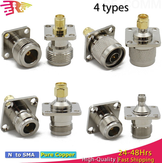 MEYNOOE HF-Koaxial-Konvertierungsstecker N-Typ-Buchse auf SMA-Buchse in Silber mit 4-Loch-Flanschplatte - Bild 1