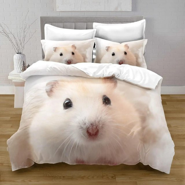 Flylo Hamster Bettwäsche Set aus weicher Mikrofaser mit 3D-Druck, 2-teilig, Weiß, B/H: 100 x 135 cm - Bild 1