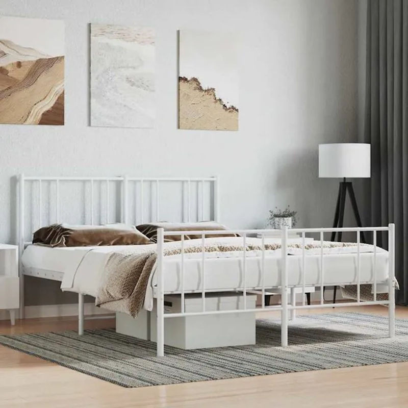 Vidaxl Metall-Bettgestell mit Kopfteil und Fußteil in Weiß, B/T/H: 120 x 200 cm - Bild 1
