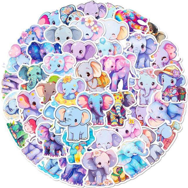 50 Stück Bunte Elefanten Graffiti Aufkleber für Kinder von BulingBulingStickers Shop in Mehrfarbig - Bild 1