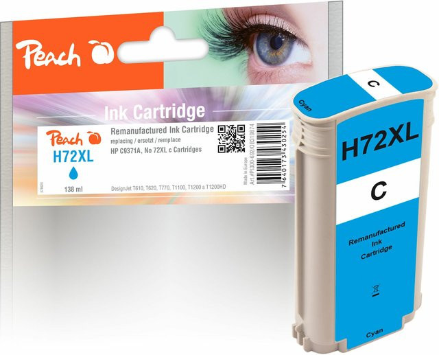 Peach HP 72 XLC Druckerpatrone XL Cyan (wiederaufbereitet) für HP DesignJet T 1100 24 Inch, HP DesignJet T 1100 44 Inch und HP DesignJet T 610 - Bild 1
